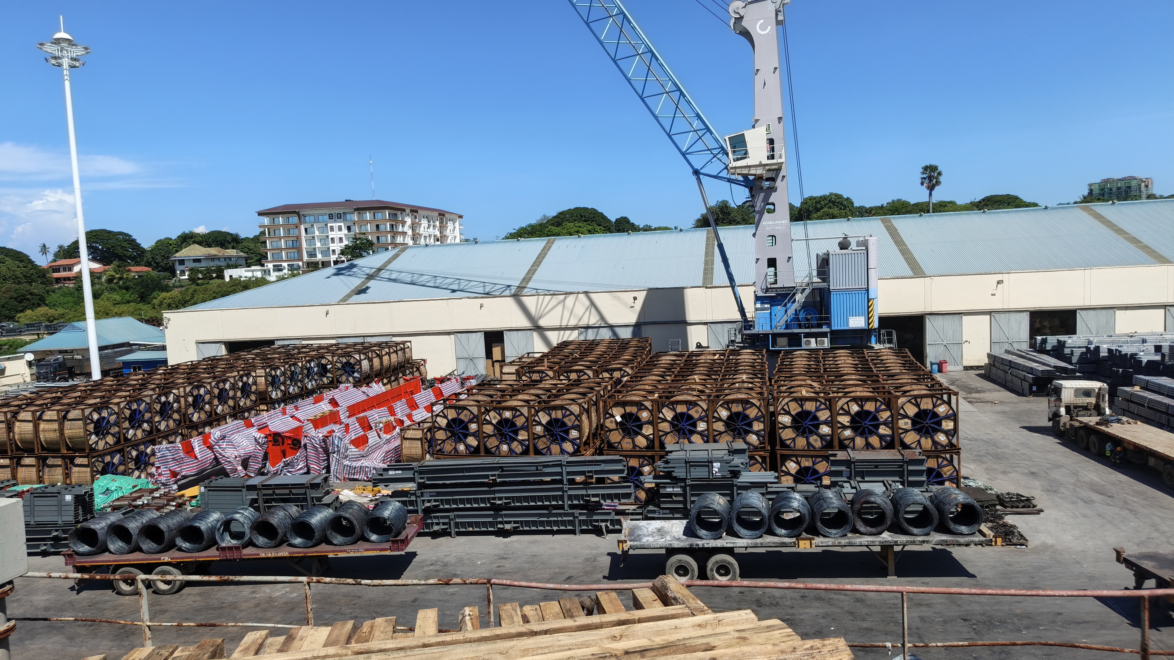 Cargo handling yard with steel coils